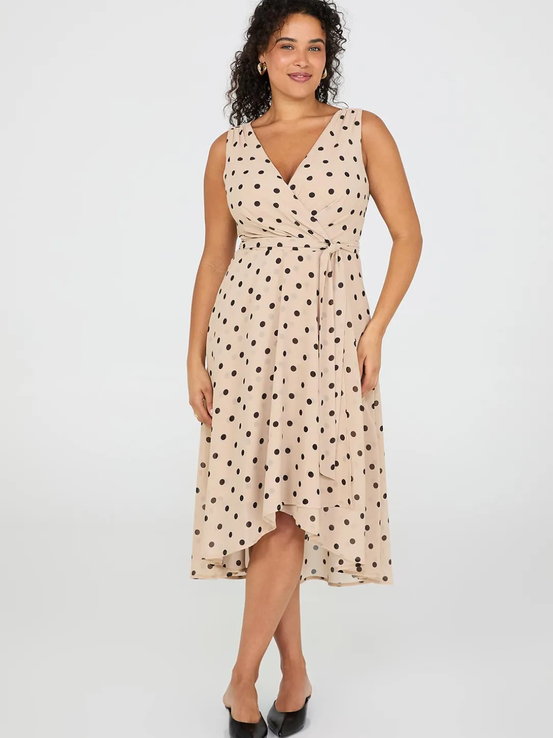 Dot Print Crossover Chiffon Midi Dress