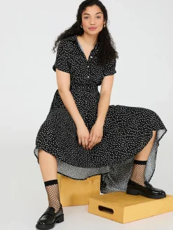 Dot Print High-Low Maxi Shirt Dress
