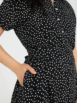 Dot Print High-Low Maxi Shirt Dress