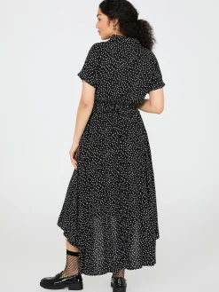 Dot Print High-Low Maxi Shirt Dress