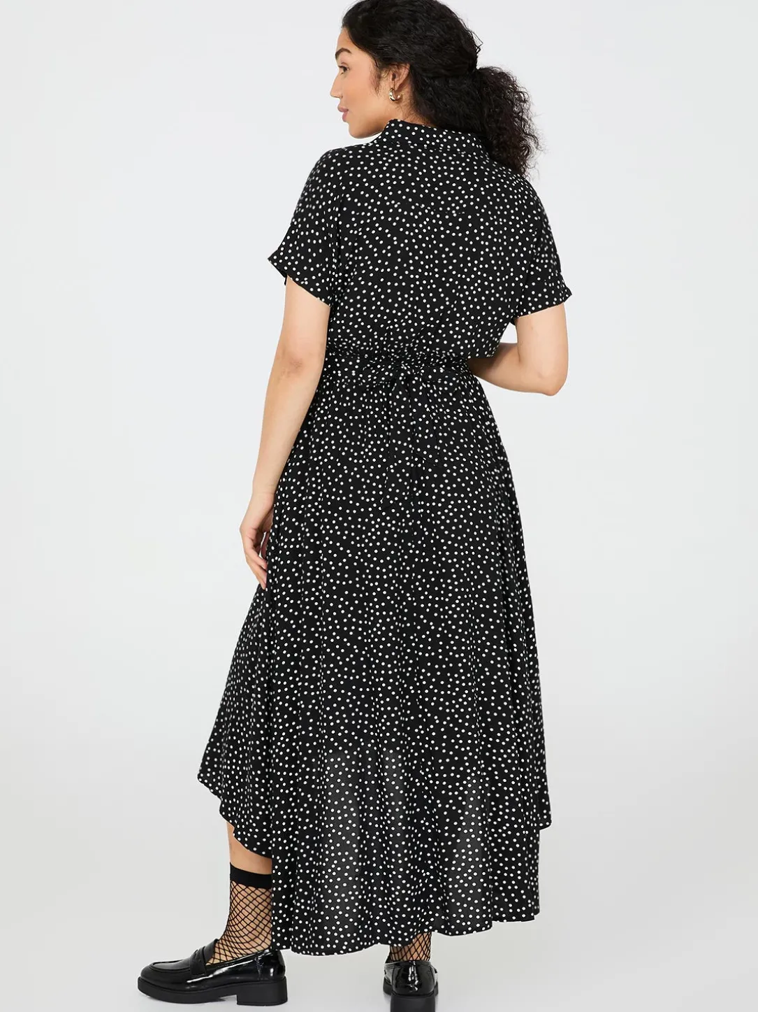 Dot Print High-Low Maxi Shirt Dress