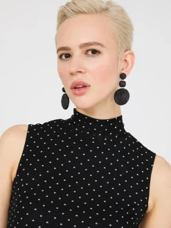 Dot Print Mock Neck Mesh Top