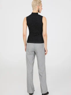 Dot Print Mock Neck Mesh Top
