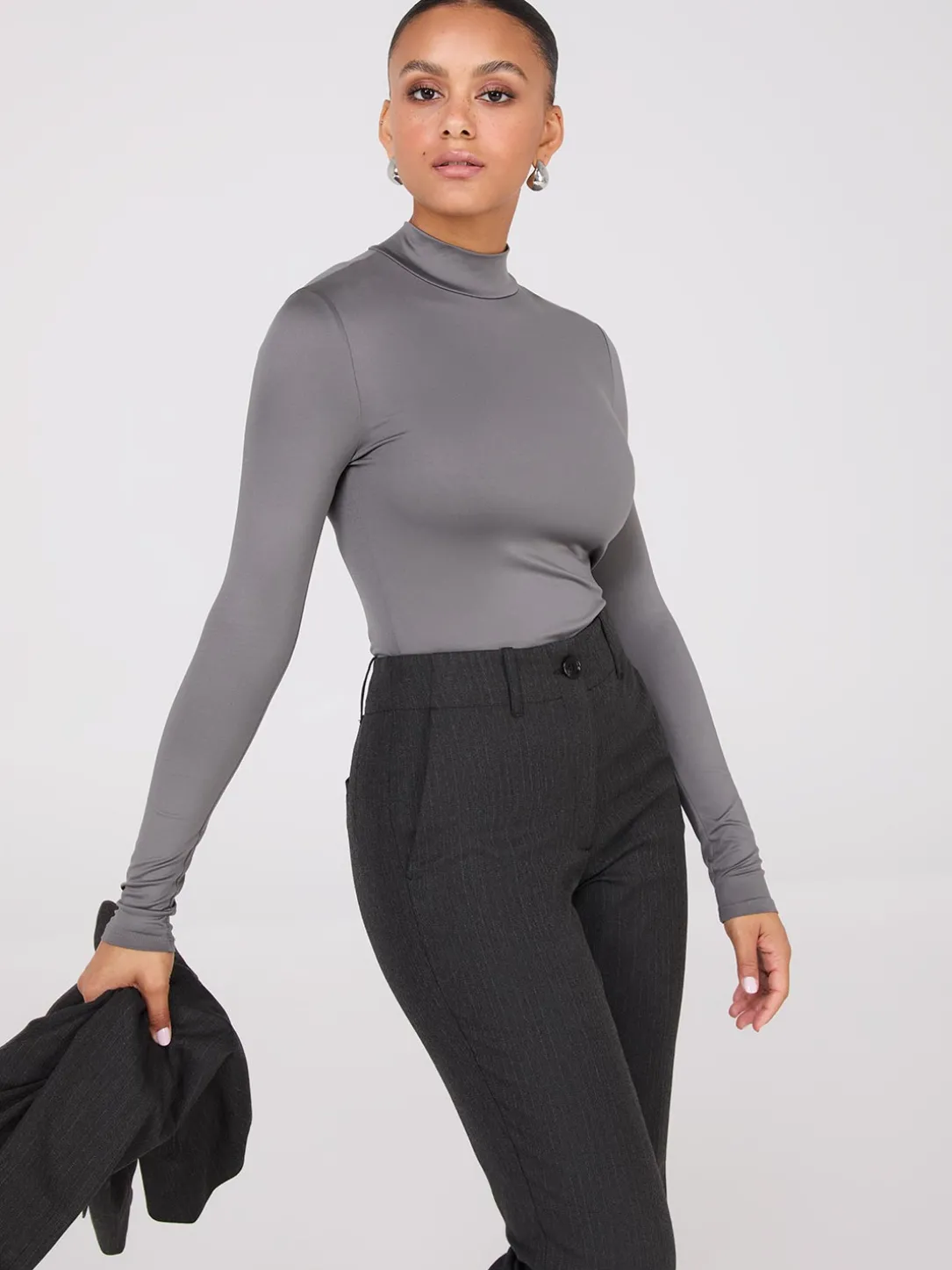 Double Layer Mock Neck Long Sleeve Top