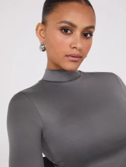 Double Layer Mock Neck Long Sleeve Top