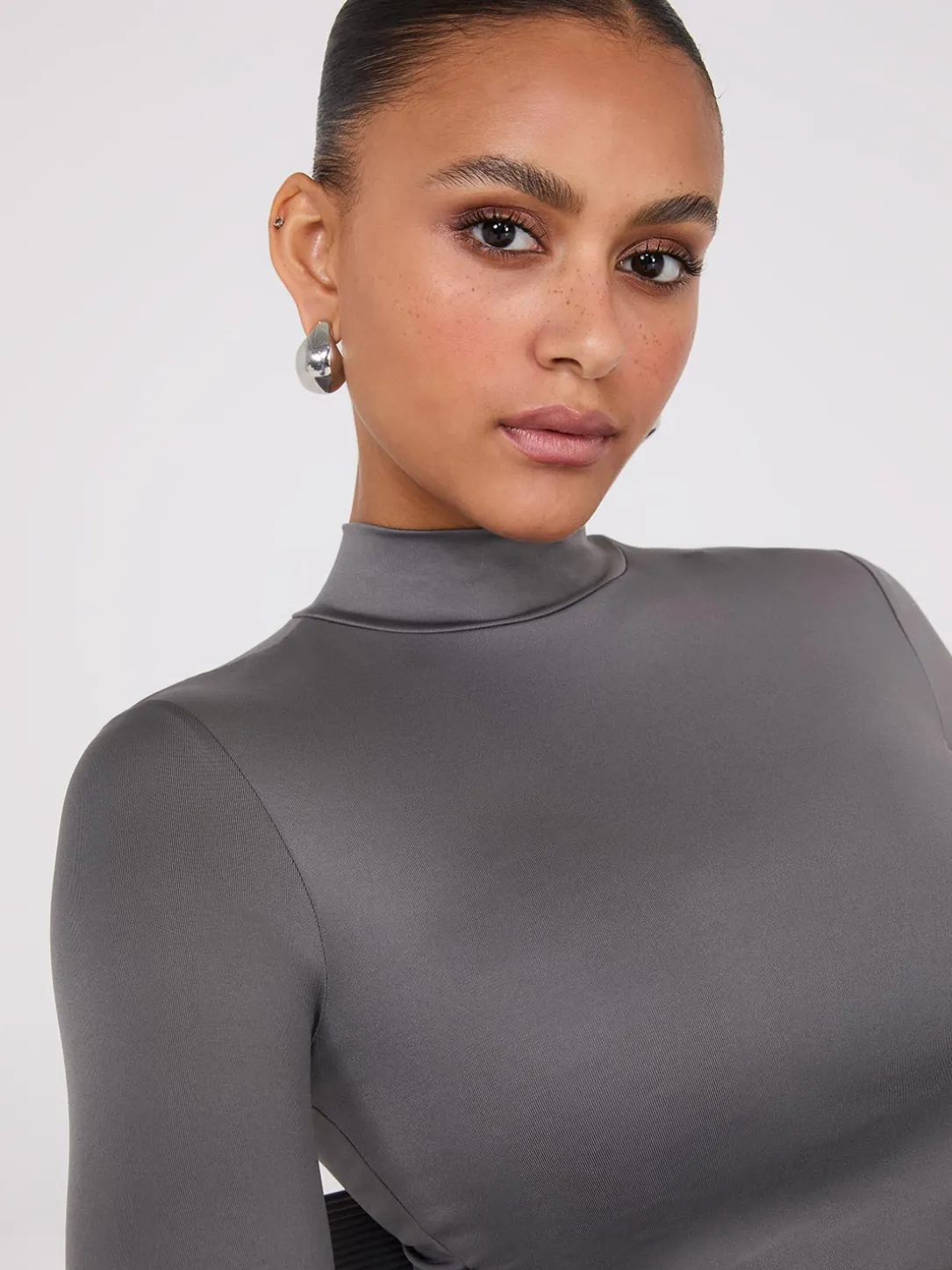 Double Layer Mock Neck Long Sleeve Top