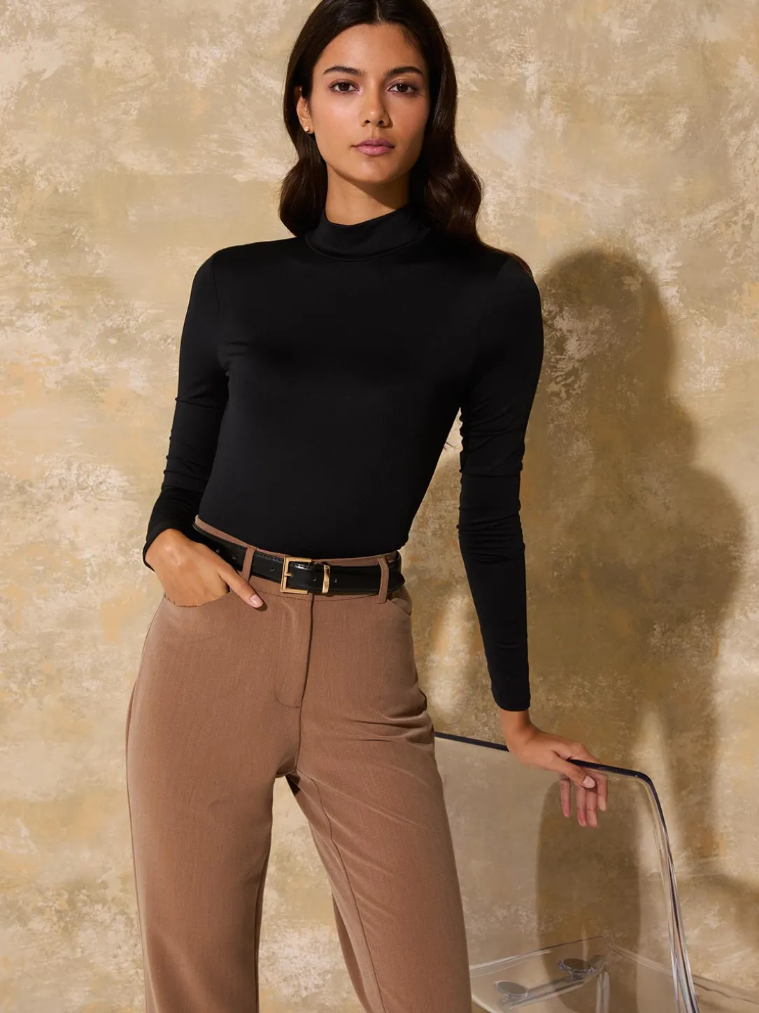 Double Layer Mock Neck Long Sleeve Top