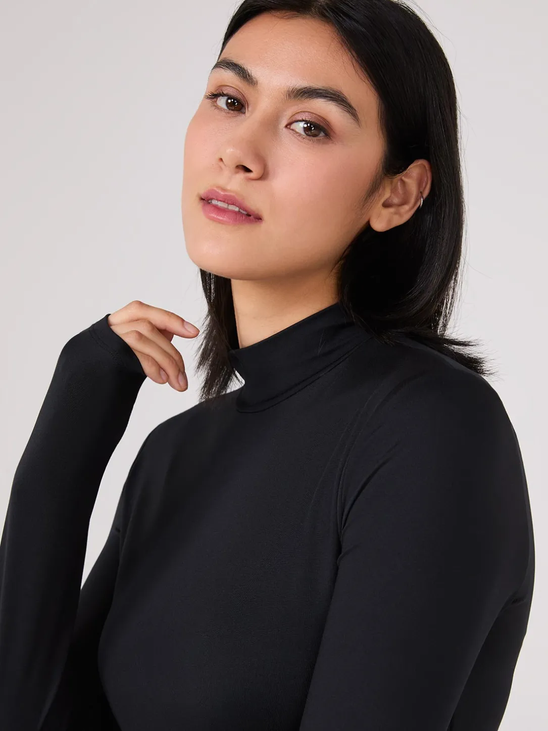 Double Layer Mock Neck Long Sleeve Top
