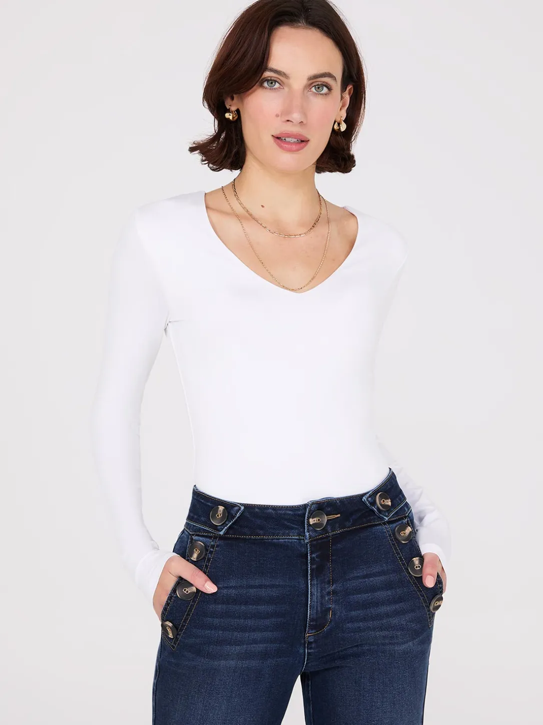 Double Layer V-Neck Long Sleeve Top