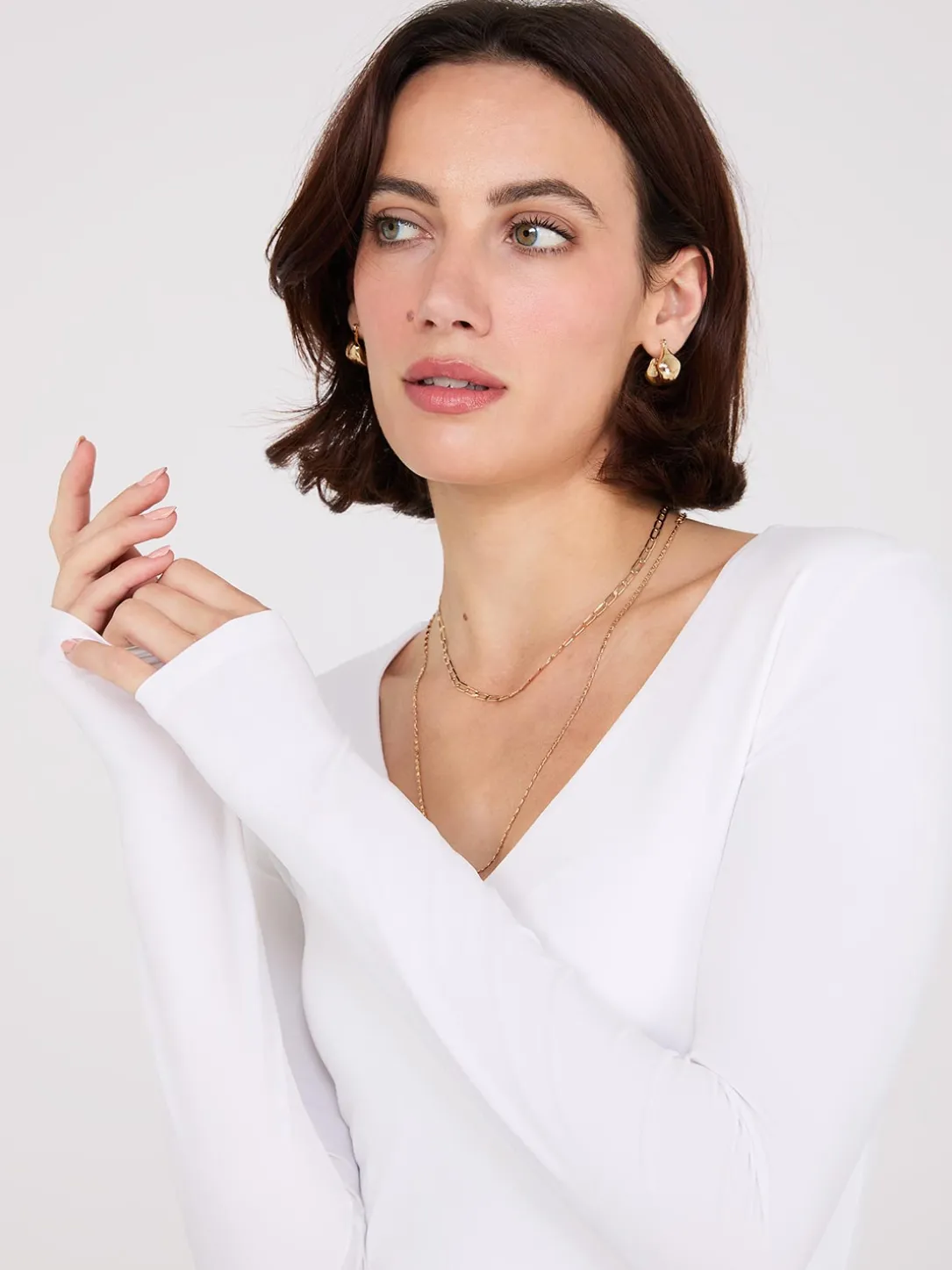 Double Layer V-Neck Long Sleeve Top