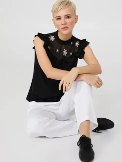 Double Ruffle Embroidered Top