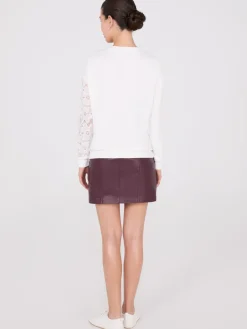 Drop Shoulder Sweater With Lace Sleeve