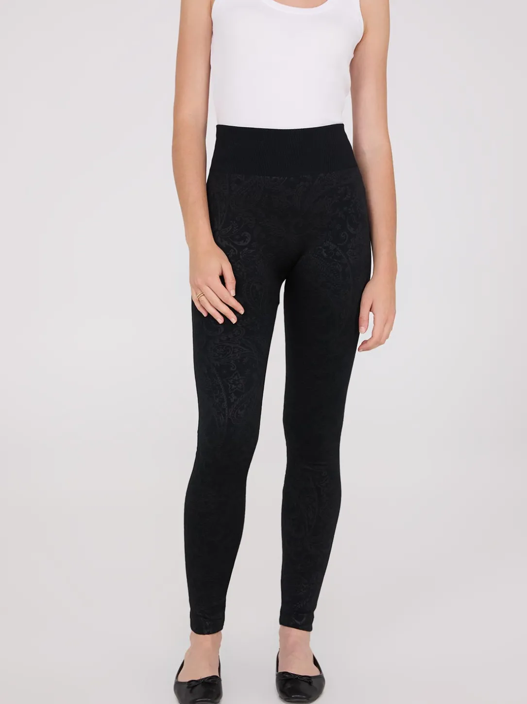 Embossed Paisley Print Fleece Lined Leggings