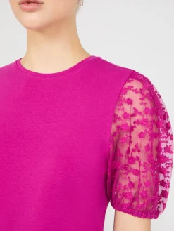 Embroidered Mesh Sleeve T-Shirt