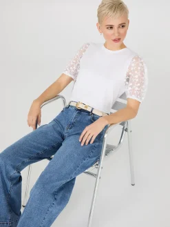 Embroidered Mesh Sleeve T-Shirt
