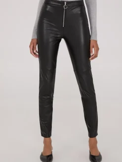 Exposed Zipper Faux Leather Pants