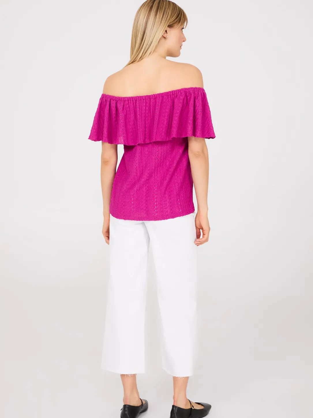Eyelet Textured Off-The-Shoulder Top