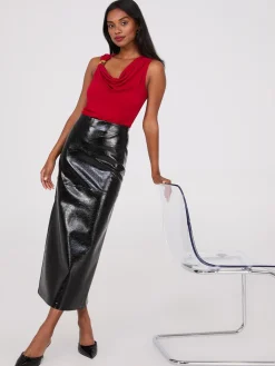 Faux Leather Column Skirt