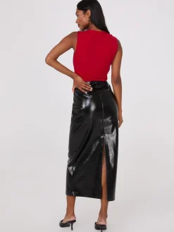Faux Leather Column Skirt