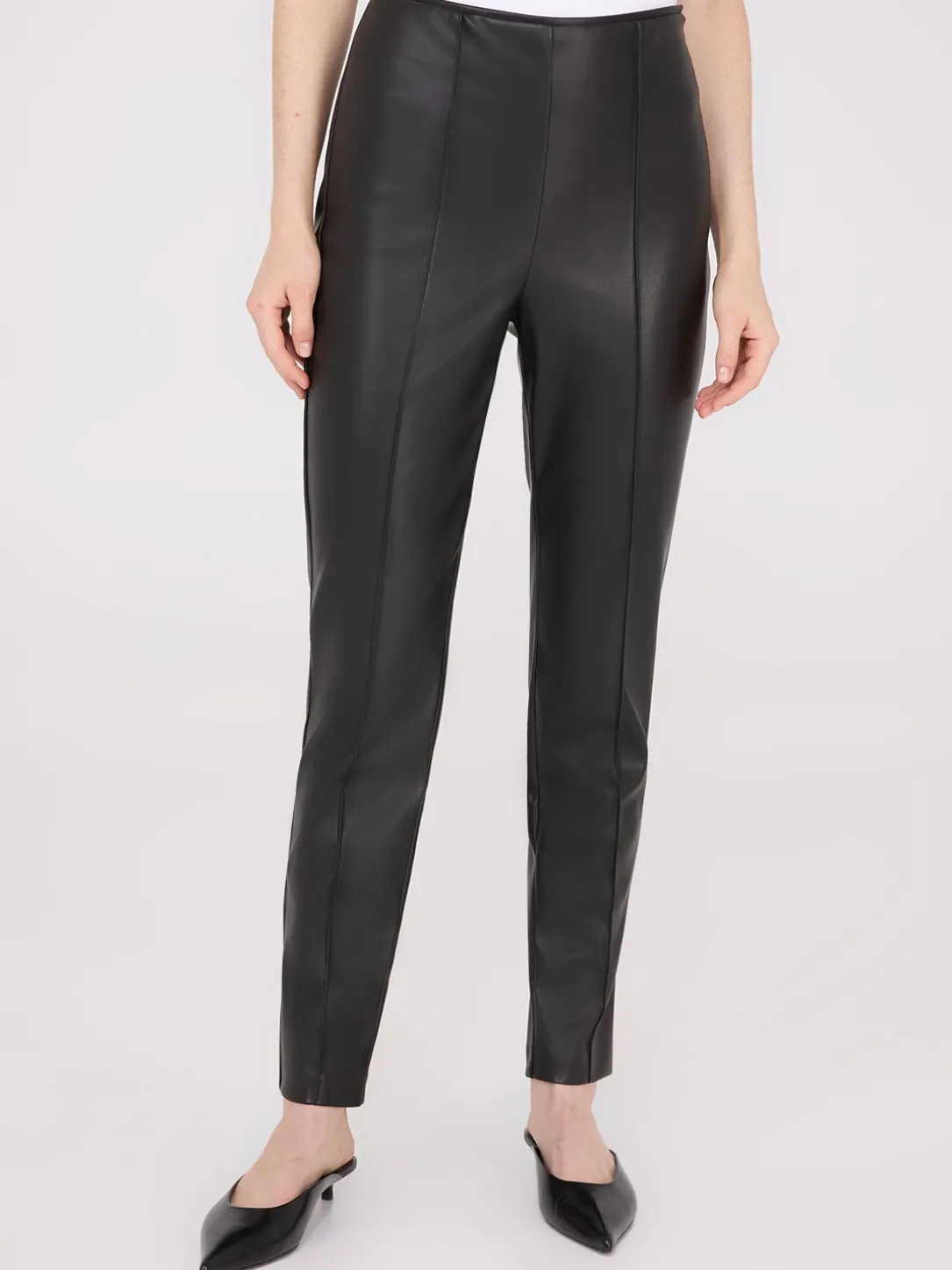 Faux Leather Front Pintuck Pants