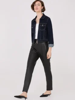 Faux Leather Front Pintuck Pants
