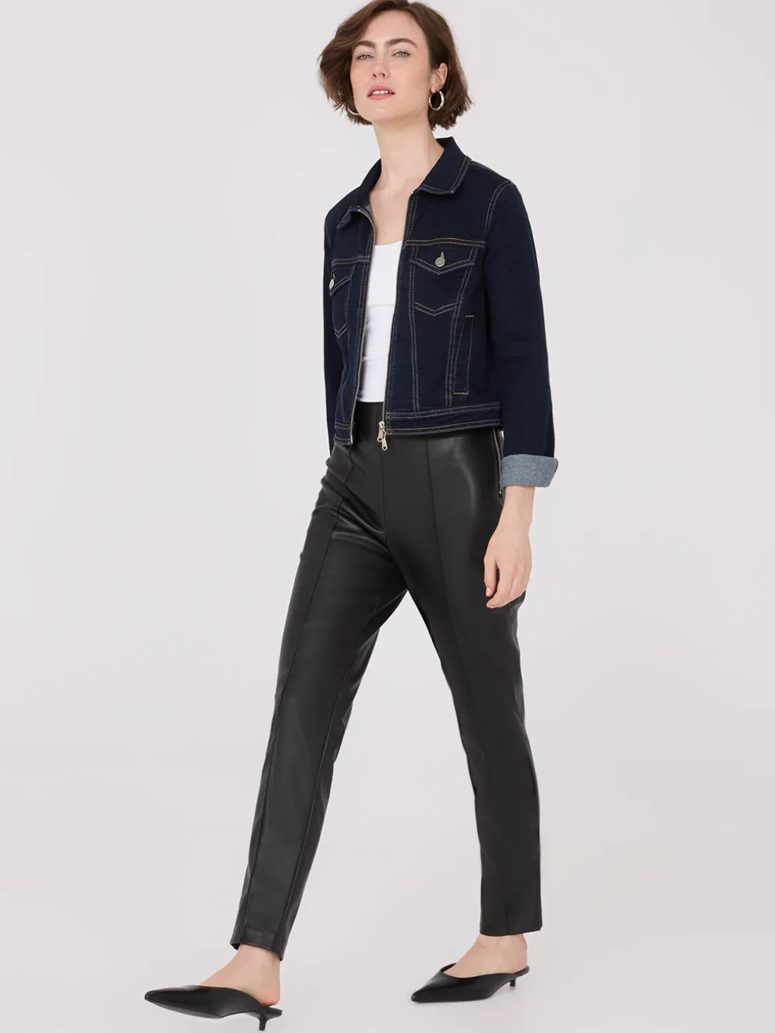 Faux Leather Front Pintuck Pants