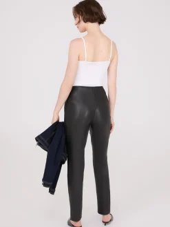 Faux Leather Front Pintuck Pants