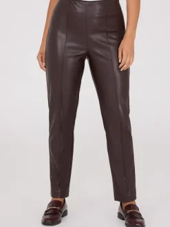 Faux Leather Front Pintuck Pants