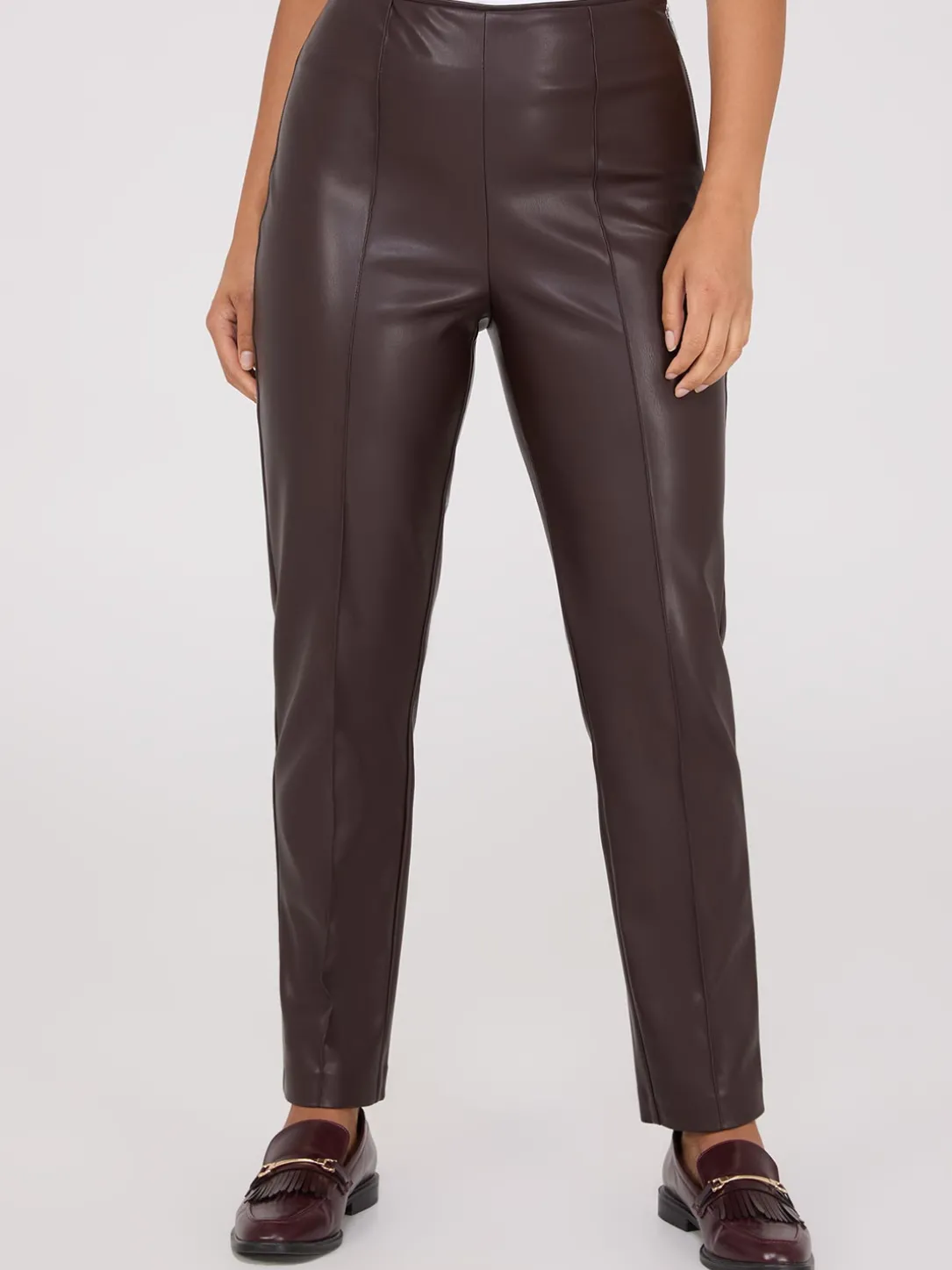 Faux Leather Front Pintuck Pants
