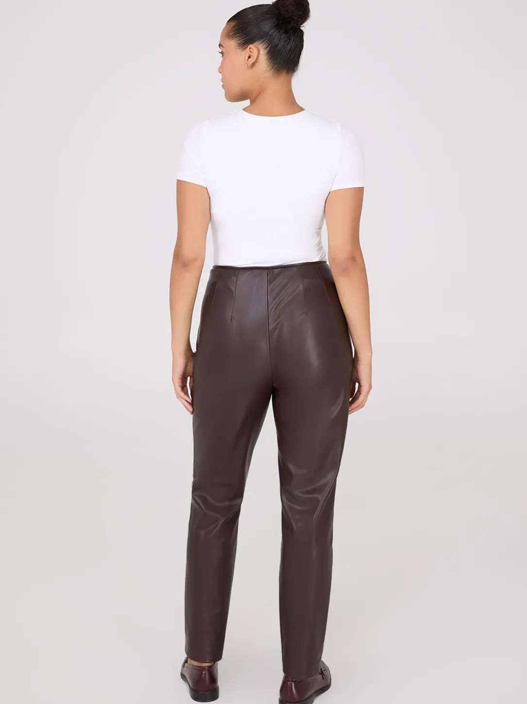 Faux Leather Front Pintuck Pants