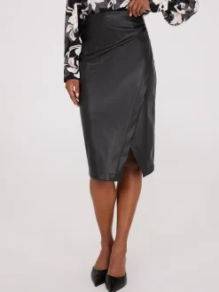 Faux Leather Front Wrap Pencil Skirt