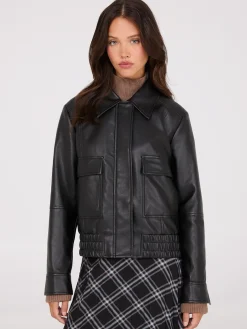 Faux Leather Jacket With Shearling Collar