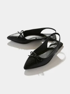 Faux Leather Slingback Flats With Bow Detail
