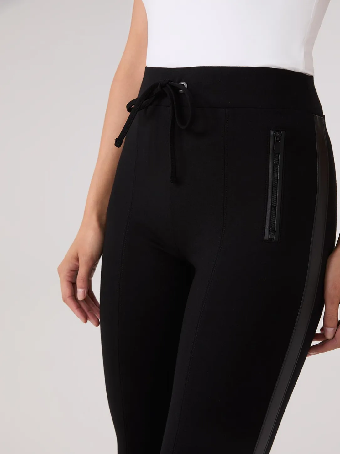 Faux Leather Trim Ankle Length Pants