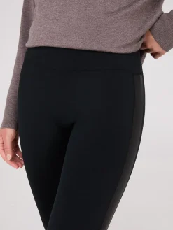 Faux Leather Trim Seamless Leggings