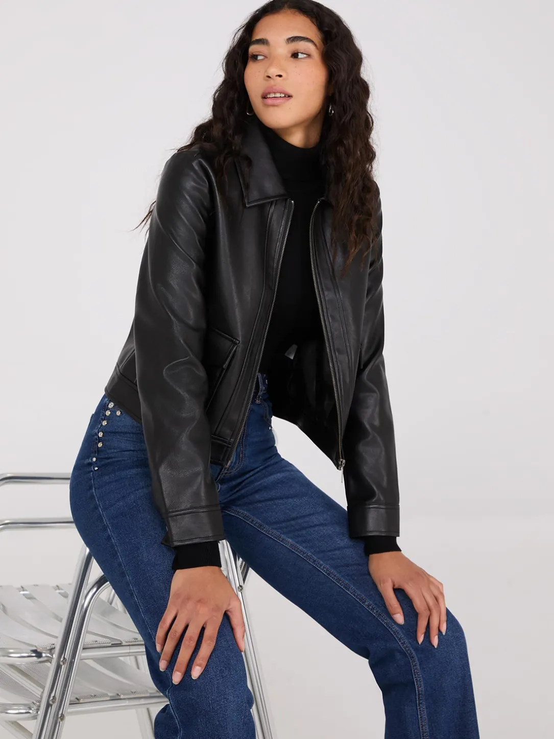 Faux Leather Utility Jacket
