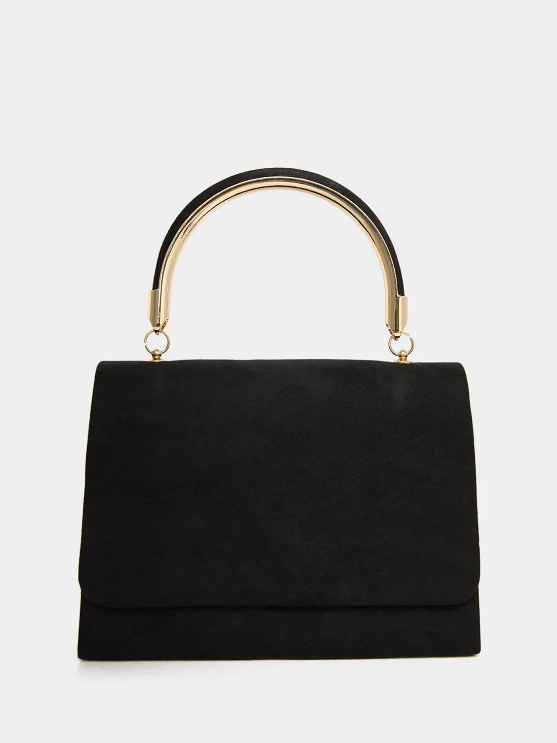 Faux Suede Flapover Bag With Top Handle