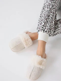 Faux Wool Slipper With Faux Fur Lining