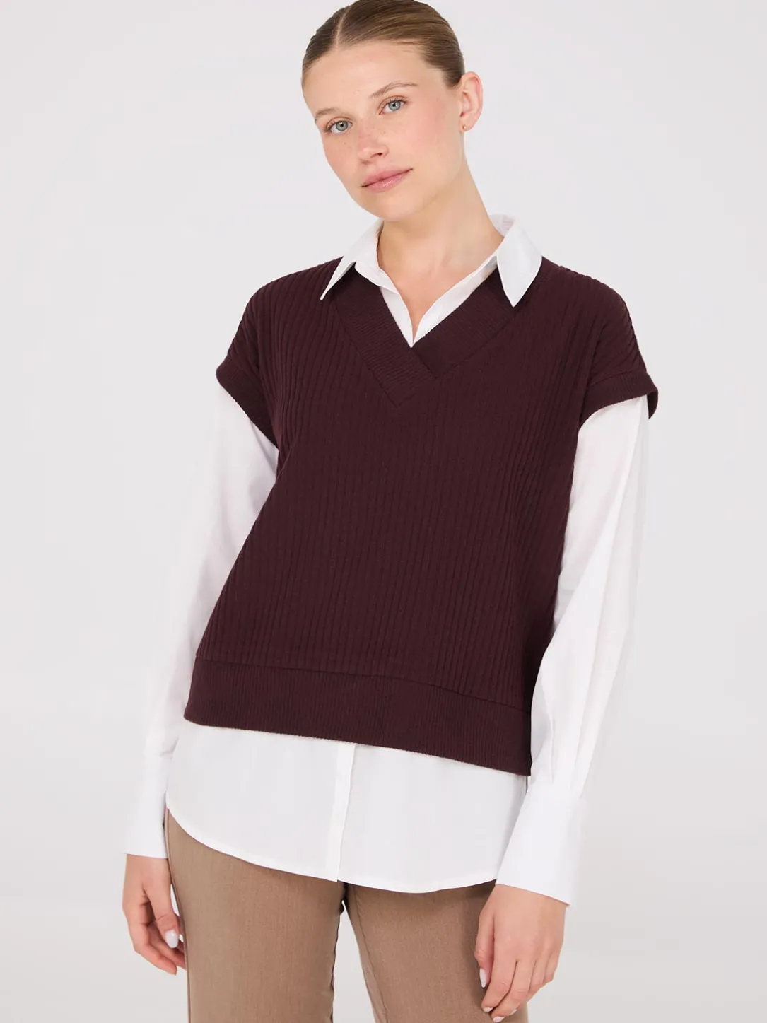 2-Fer Blouse With Short Sleeve Top