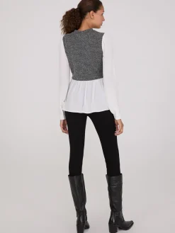 2-Fer Boucle Vest With Long Sleeve Top