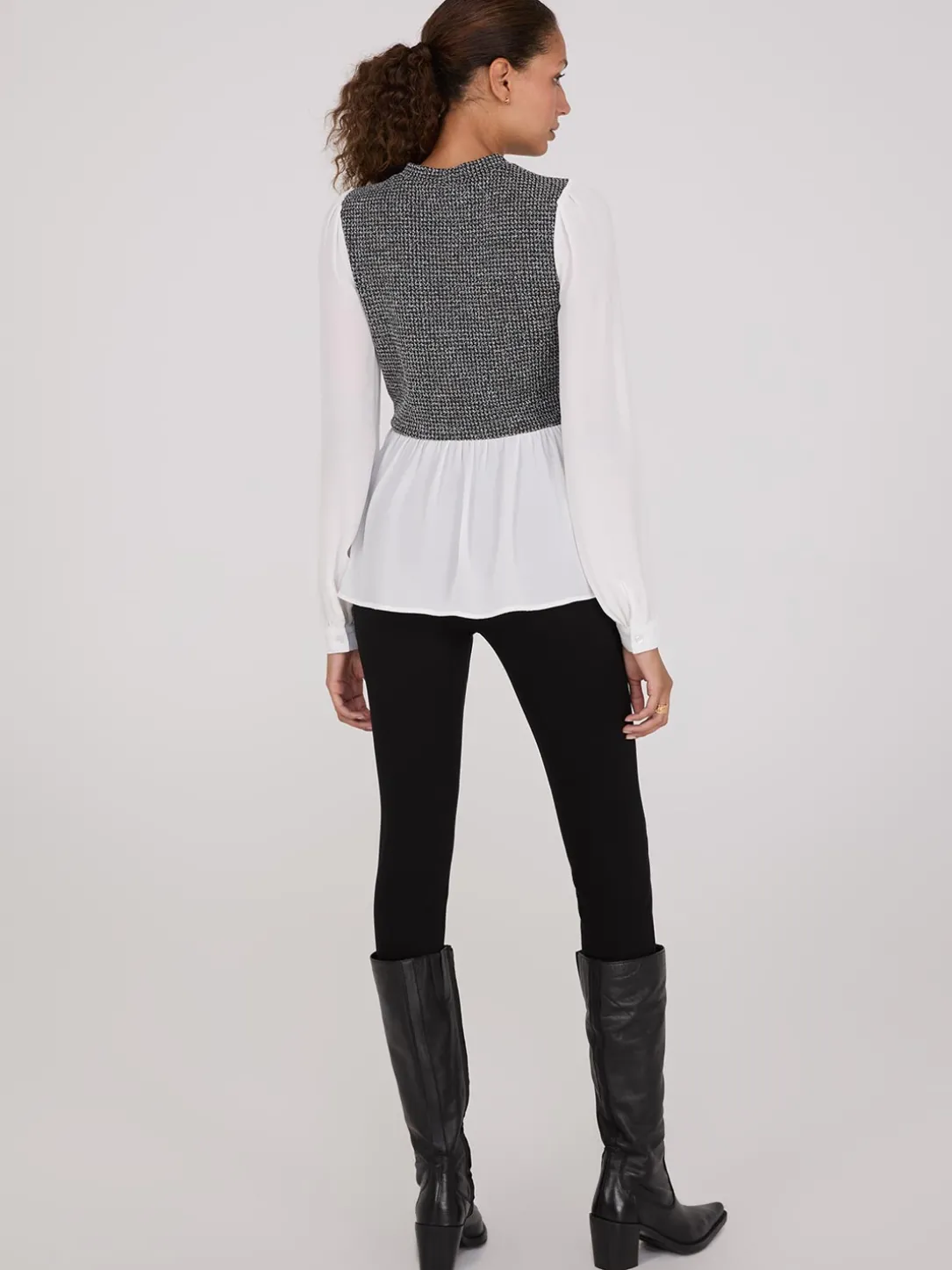 2-Fer Boucle Vest With Long Sleeve Top