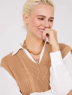2-Fer Cable Knit Sweater Vest Dress