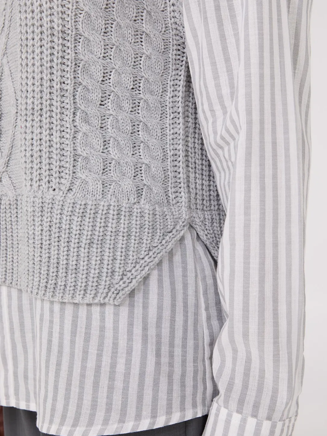 2-Fer Cable Knit Vest With Striped Blouse