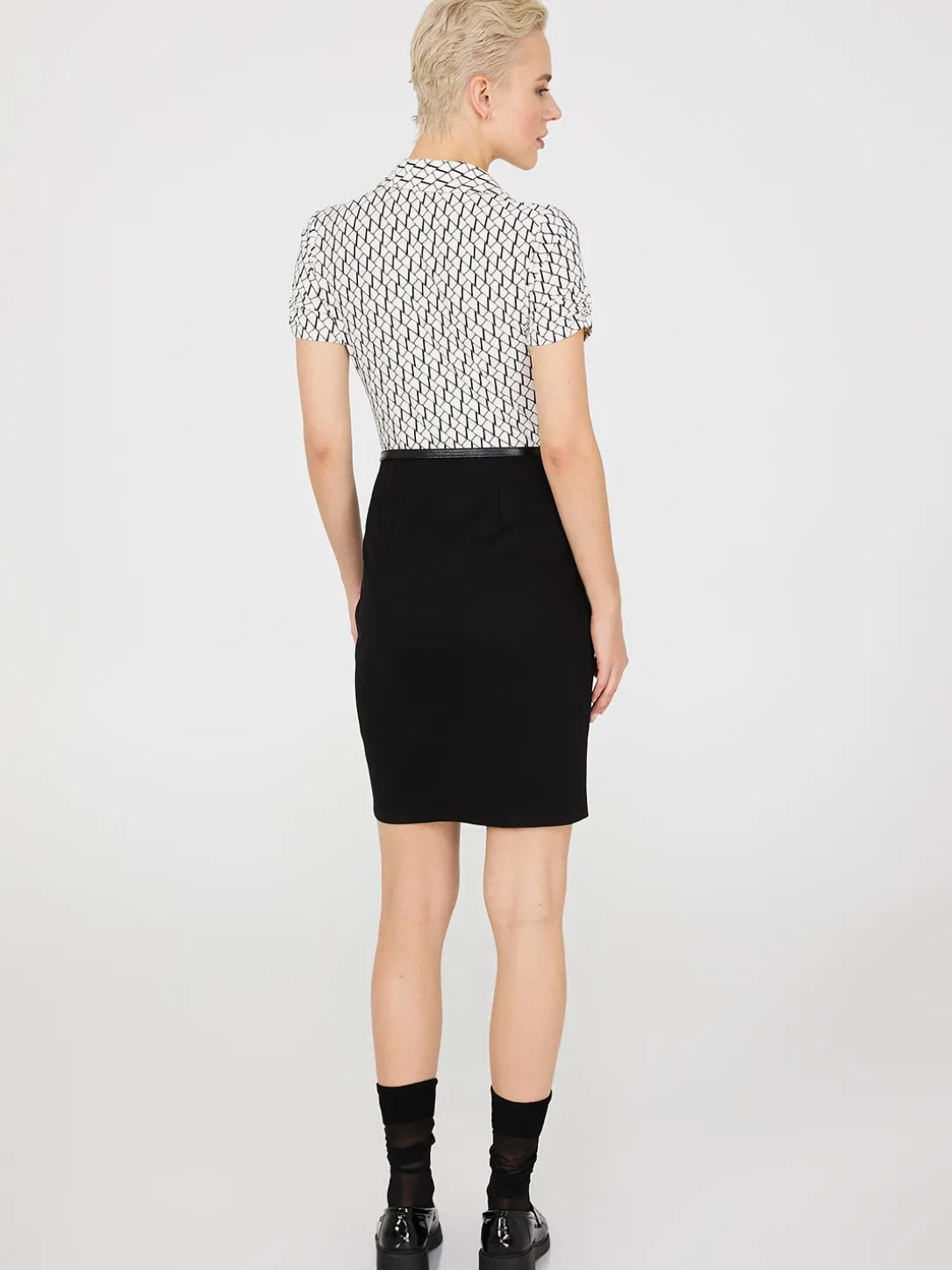 2-Fer Geo Print Collared Sheath Dress