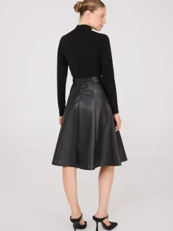 2-Fer Mock Neck Faux Leather Dress