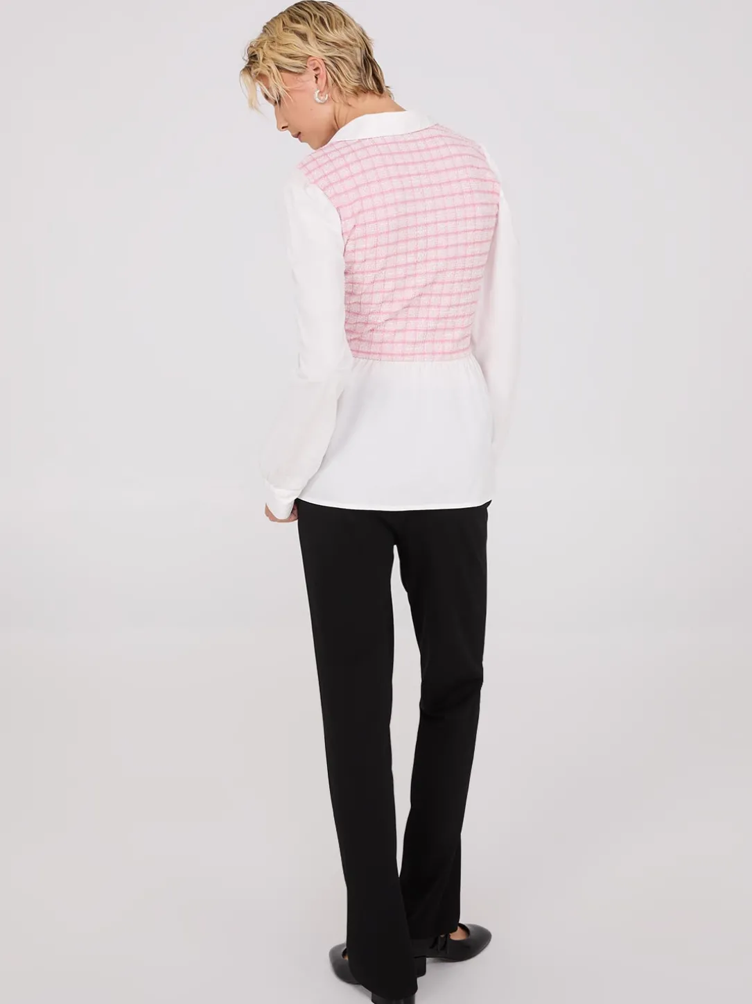 2-Fer Plaid Boucle Vest With Blouse