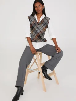 2-Fer Plaid Vest With Blouse