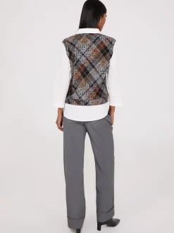 2-Fer Plaid Vest With Blouse