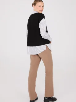 2-Fer Striped Blouse With Short Sleeve Top