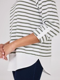2-Fer Striped Sweater With Blouse